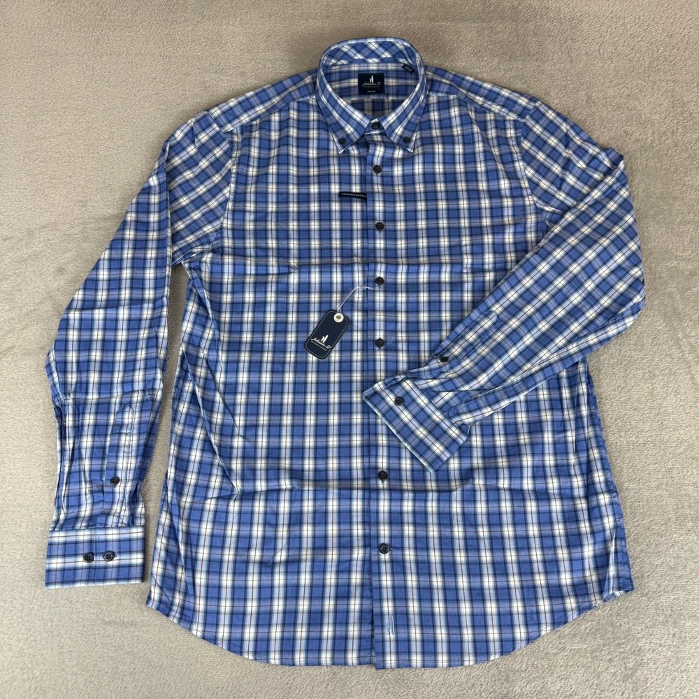 Johnnie-O McKnight Performance Button-Down Mens Medium Laguna Blue Golf $158 NWT
